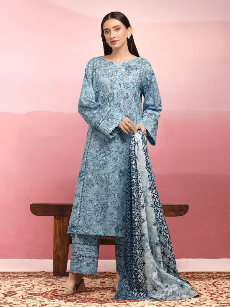 Unstitched Sky Blue Printed Lawn 3 Piece - SAF35055