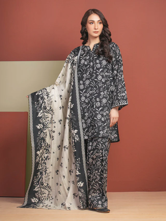 Unstitched Black Printed Lawn 3 Piece - SAF35309