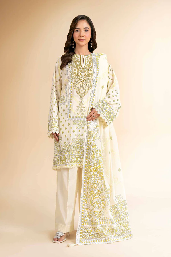 3 Piece - Flatbed Paste Embroidered Suit - NS42501660