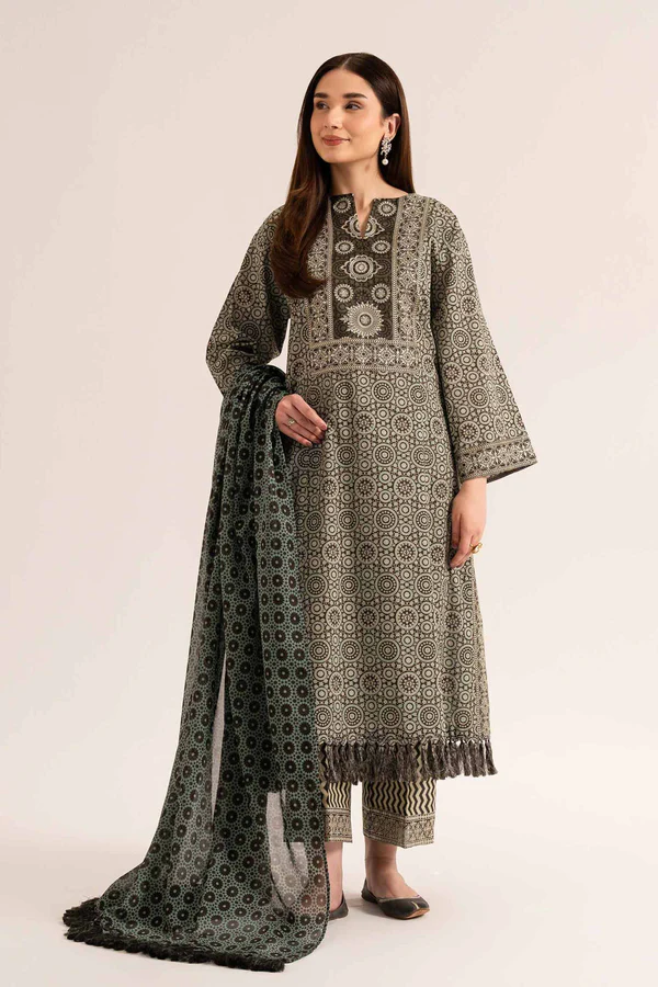 3 Piece - Printed Embroidered Suit - NS42519179