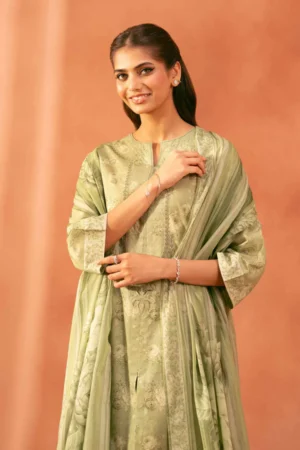 3 Piece - Printed Embroidered Suit - NSKFE25-149
