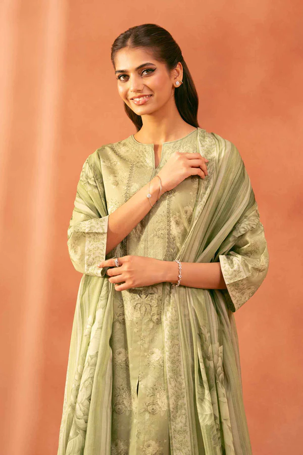 3 Piece - Printed Embroidered Suit - NSKFE25-149