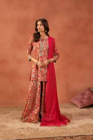 3 Piece - Printed Embroidered Suit - NSKFE25-166 - Image 2