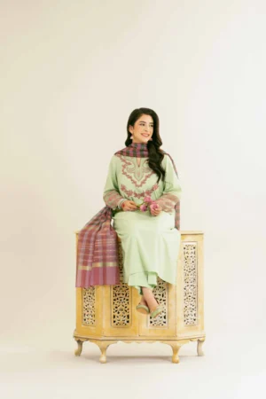 3 Piece - Embroidered Suit - NSPE25-171 - Image 3