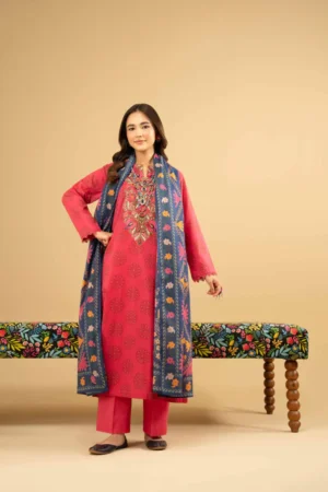 3 Piece - Printed Embroidered Suit - NSPE25-445 - Image 2