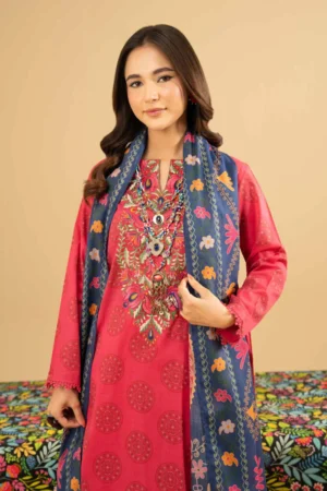 3 Piece - Printed Embroidered Suit - NSPE25-445 - Image 3