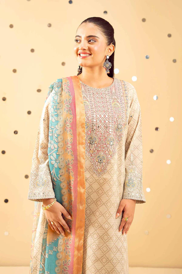 3 Piece - Printed Embroidered Suit - NSPE25-489 MIRROR WORK