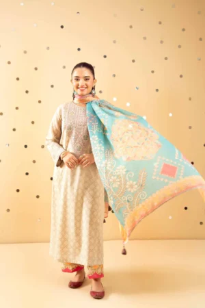 3 Piece - Printed Embroidered Suit - NSPE25-489 MIRROR WORK - Image 3