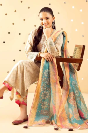 3 Piece - Printed Embroidered Suit - NSPE25-489 MIRROR WORK - Image 2