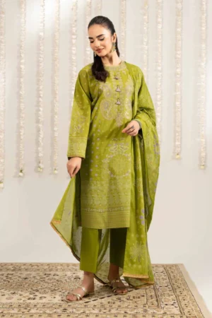 3 Piece - Printed Embroidered Suit - NSPE25-494