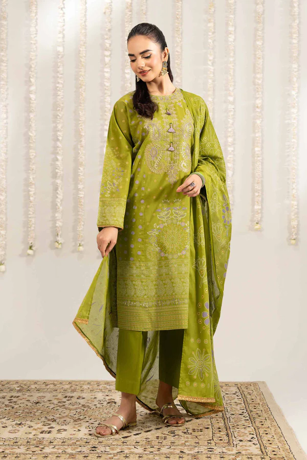 3 Piece - Printed Embroidered Suit - NSPE25-494