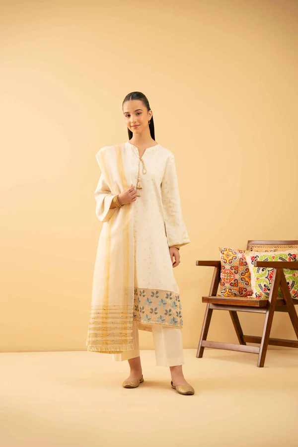 3 Piece - Embroidered Suit - NSPE25-496