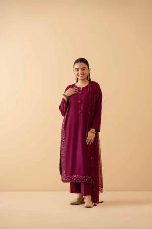 3 Piece - Embroidered Suit - NSPE25-509 (KALAM KARI) - Image 4