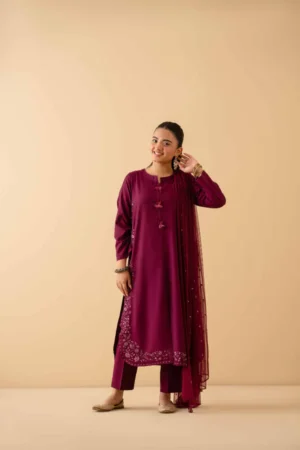 3 Piece - Embroidered Suit - NSPE25-509 (KALAM KARI) - Image 5