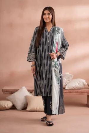 3 Piece - Printed Embroidered Suit - NSPS25-171
