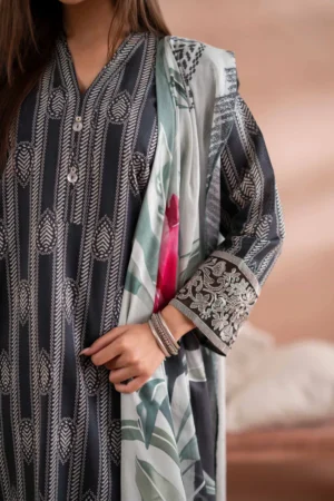 3 Piece - Printed Embroidered Suit - NSPS25-171 - Image 2