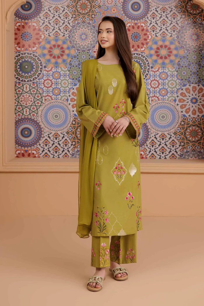 3 Piece - Printed Embroidered Suit - PS25-196 MOROCCAN