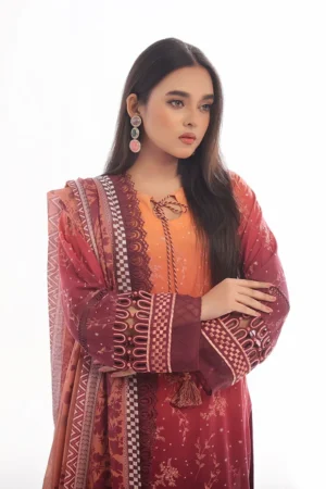 3 Piece Unstitched Embroidered Lawn Suit IDDN-42046 - Image 2